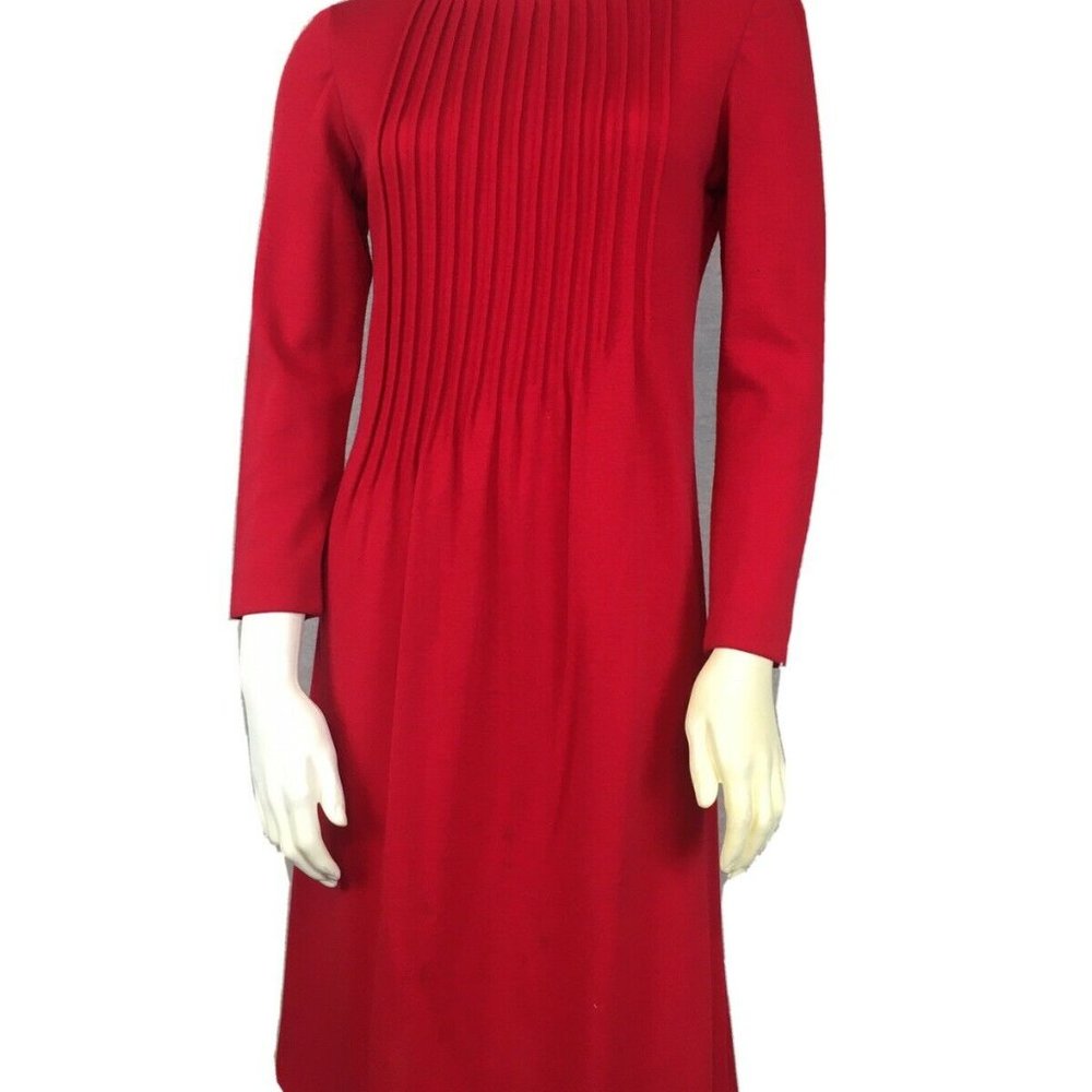 St. Gillian Kay Unger Red Wool Dress Pleated k101